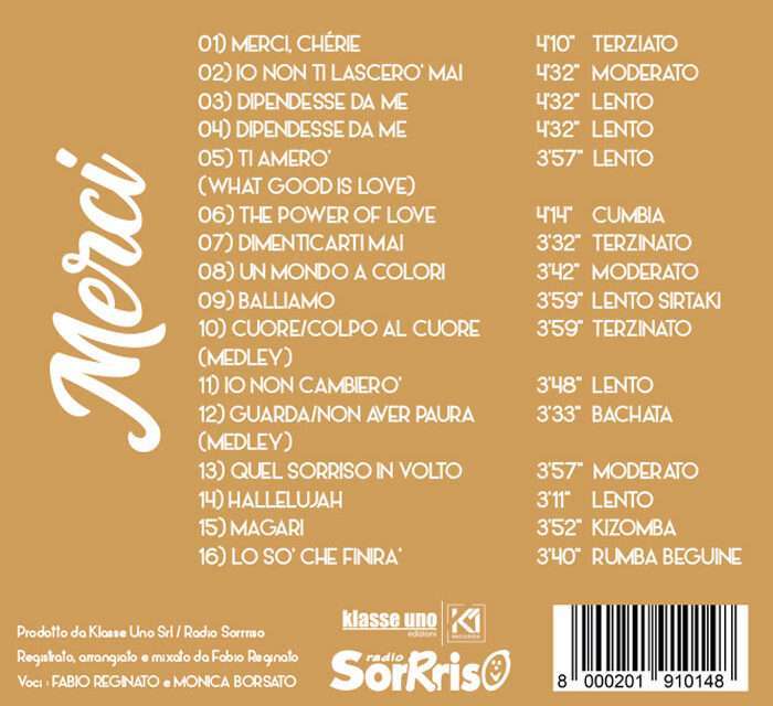verso Copertina CD Merci di Fabio Reginato e Monica Borsato