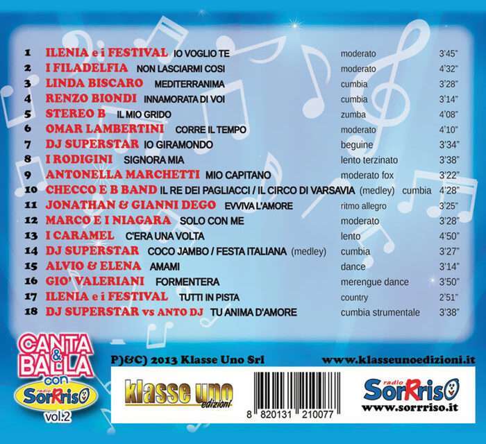 verso Copertina CD Canta & Balla con Radio Sorrriso volume 2