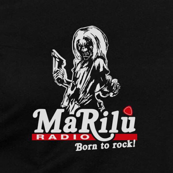 Dettaglio T-shirt Nera Iron Maiden Radio Marilù