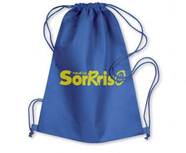Zainetto blu con logo Radio Sorrriso in giallo