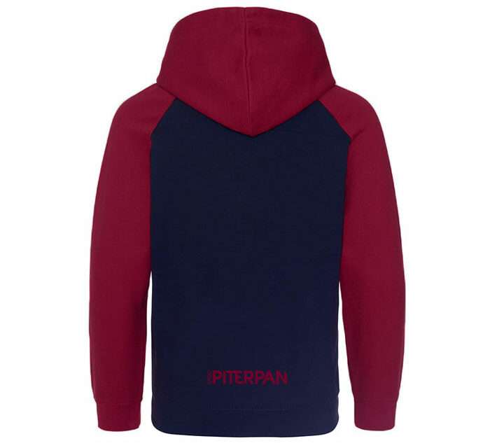 Felpa con cappuccio bicolore Blu e Bordeaux di Radio Piterpan vista retro