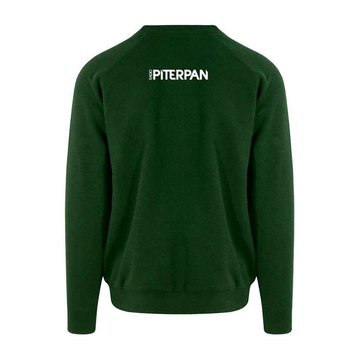 Felpa verde con logo bianco di Radio Piterpan vista retro