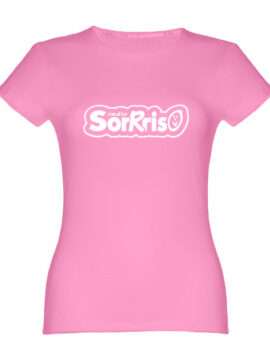 T-shirt rosa donna con logo di Radio Sorrriso in bianco