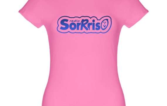 T-shirt rosa donna con logo di Radio Sorrriso in blu metallico