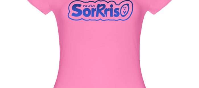T-shirt rosa donna con logo di Radio Sorrriso in blu metallico