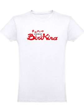 T-shirt bianca unisex con grafica Popup di Radio Birikina