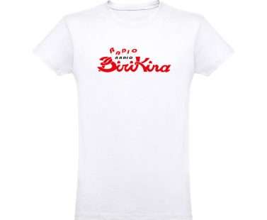 T-shirt bianca unisex con grafica Popup di Radio Birikina