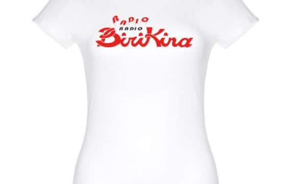 T-shirt bianca donna con grafica Popup di Radio Birikina