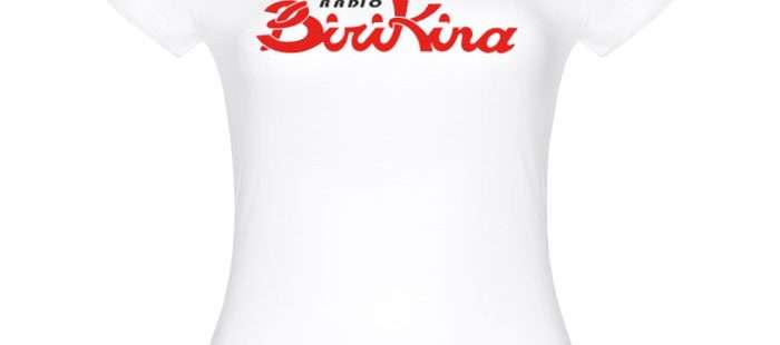 T-shirt bianca donna con grafica Popup di Radio Birikina