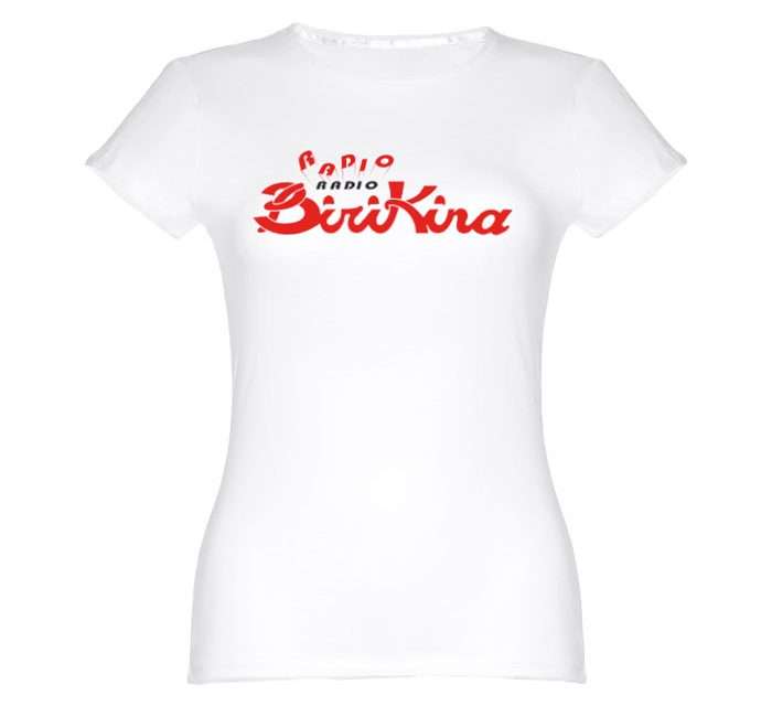 T-shirt bianca donna con grafica Popup di Radio Birikina