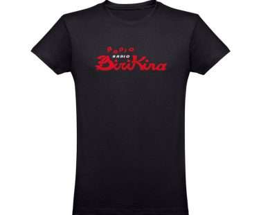 T-shirt nera unisex con grafica Popup di Radio Birikina