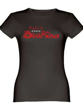T-shirt nera donna con grafica Popup di Radio Birikina
