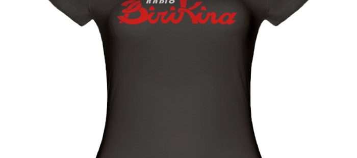 T-shirt nera donna con grafica Popup di Radio Birikina